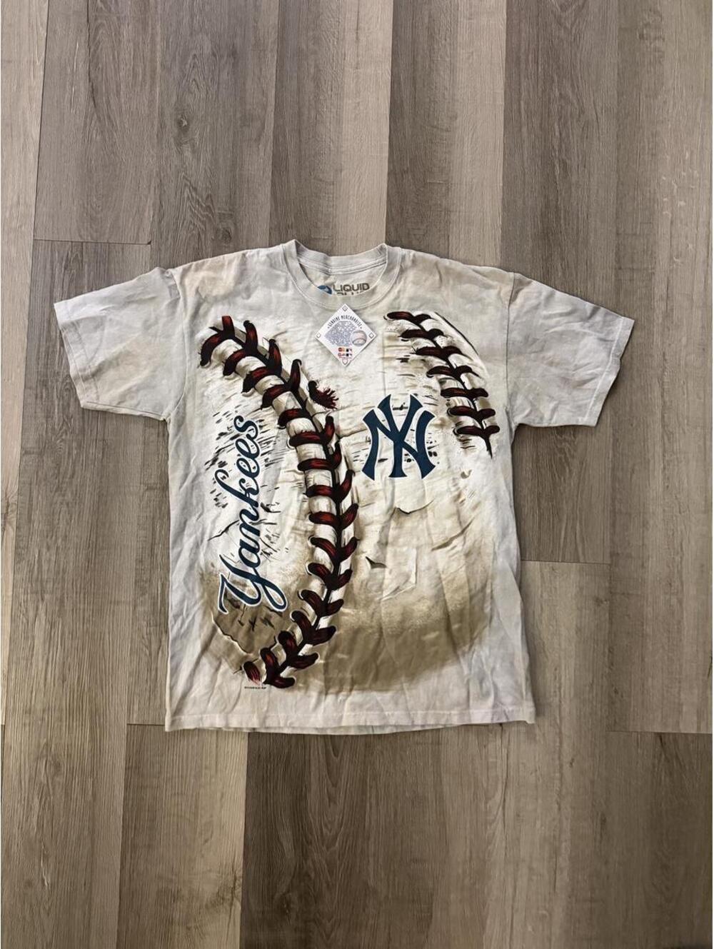 NWT Y2K New York Yankees baseball Liquid Blue T shirt sz L #baseball